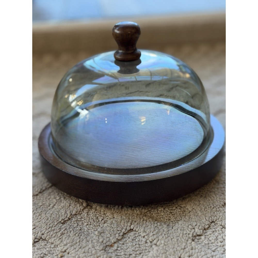 Kmart brand vintage wooden cheese board and plastic dome